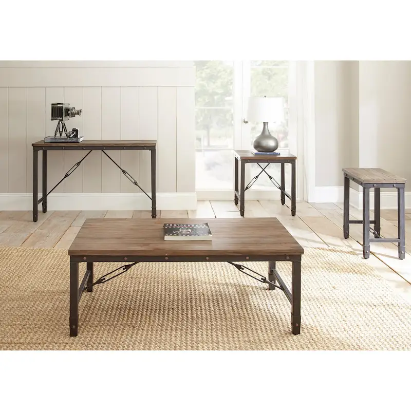 Steve Silver Gatling Pine Wood and Iron Side Table