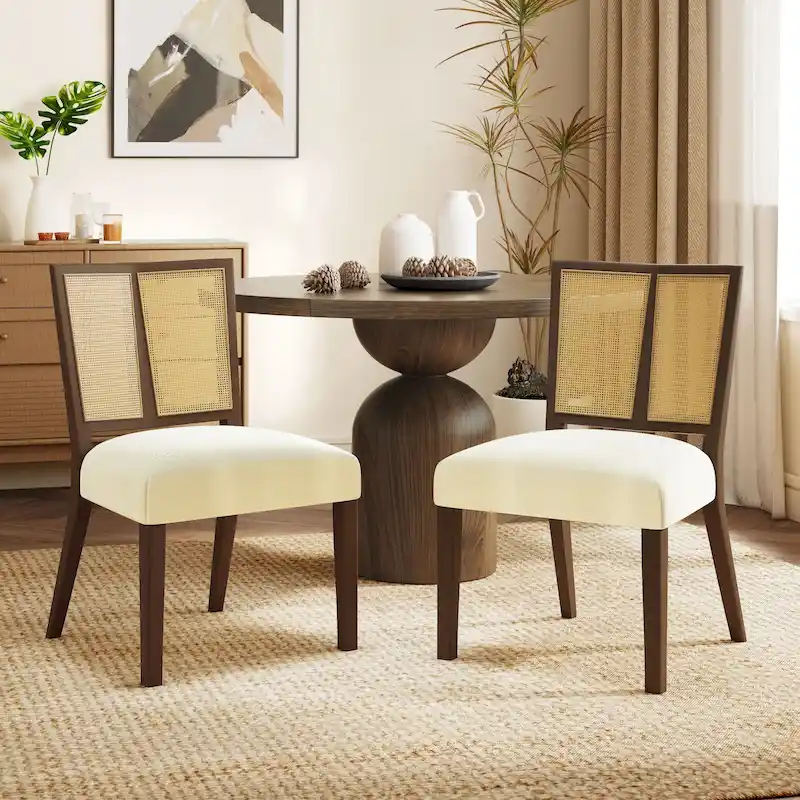 Christopher Knight Home - Oliver Mid-Century Rattan Back Upholstered Dining Chair Set of 2