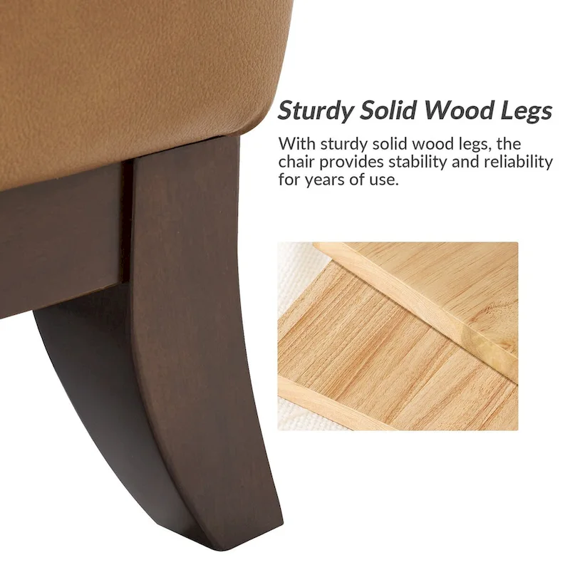 Traditional Genuine Leather Accent Chair with Tufted Wing Back