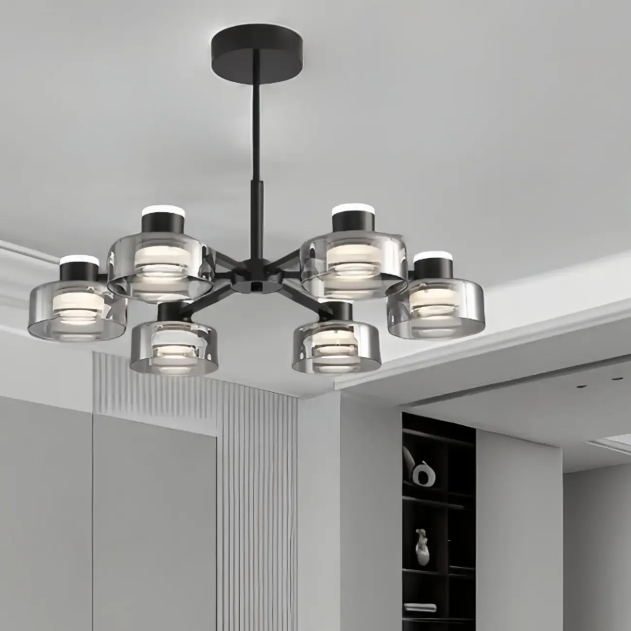 Modern Black Circle Round Glass LED Chandelier