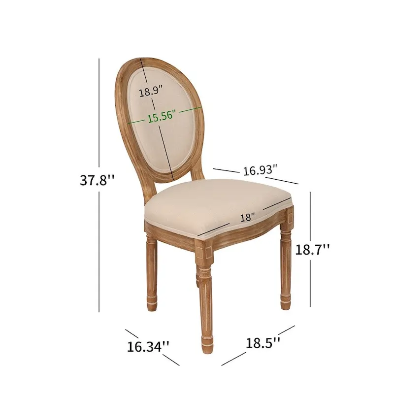French Country Dining Chairs with Round Back Set of 2,Solid Wood Legs
