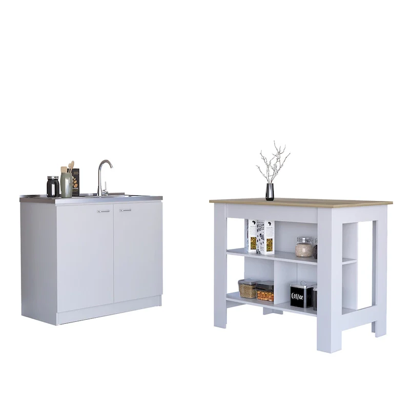 2-Piece Kitchen Set with Kitchen Island and Utility Sink Cabinet
