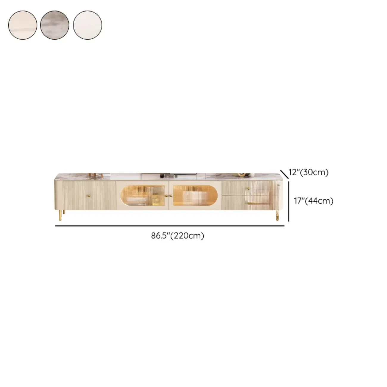 White Modern Marble Long TV Stand with Shelf