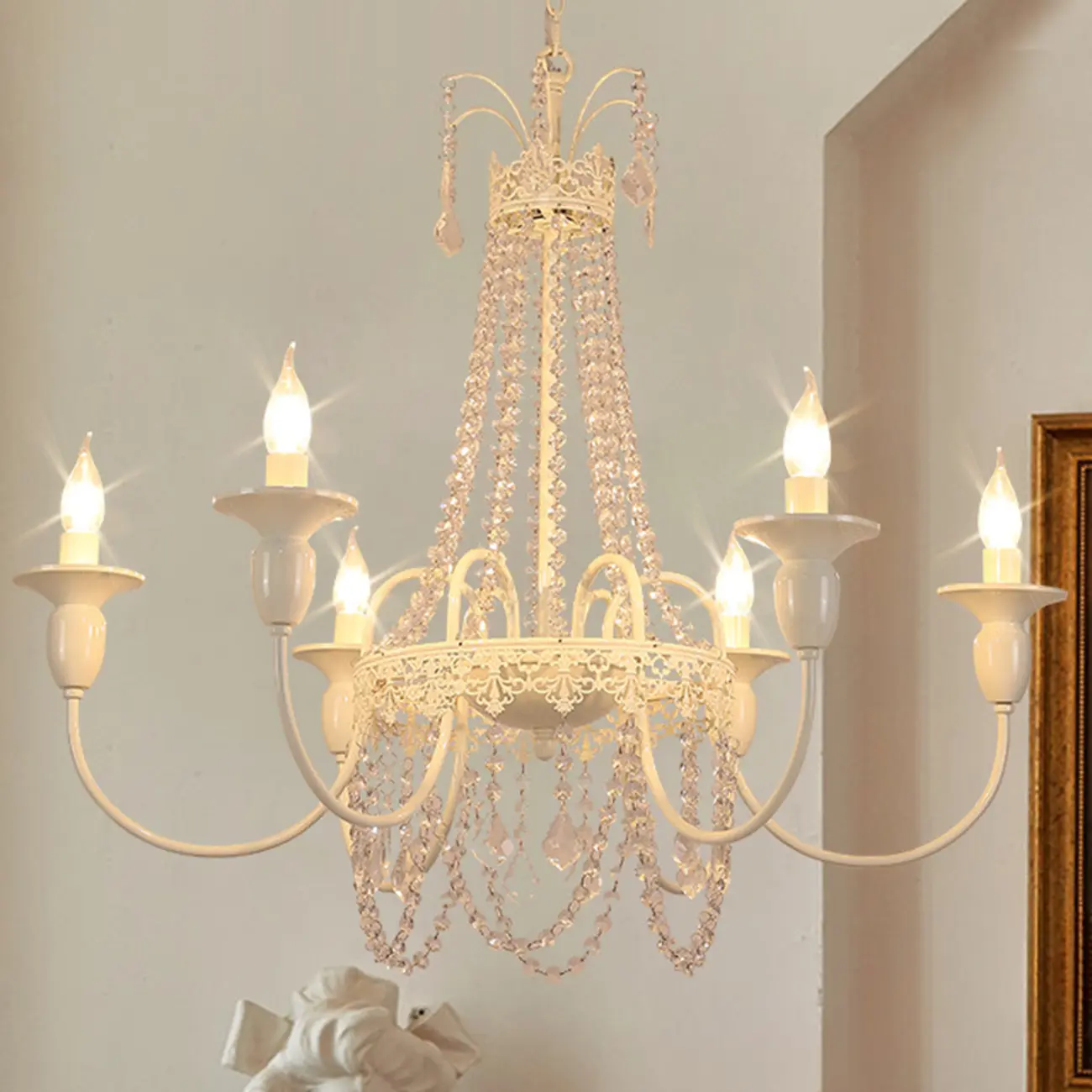 Crystal White Metal Crown Candelabra Chandelier