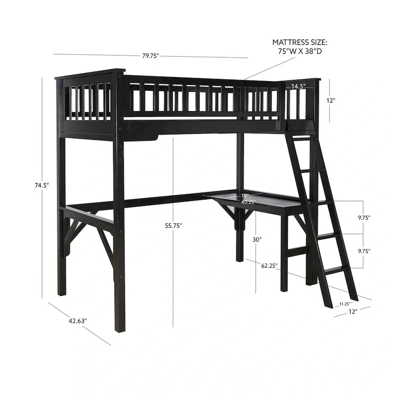 Levi Wooden Twin Study Loft Bed