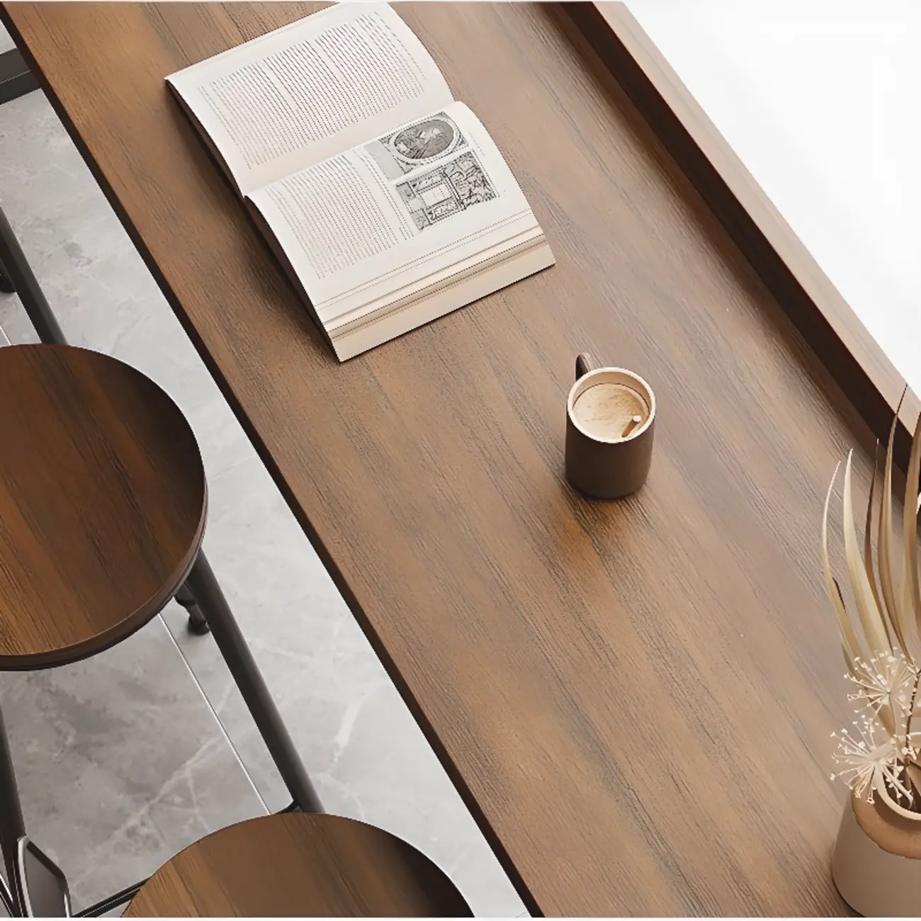 Modern Brown Tray Top Wooden Iron Shelf Bar Tables