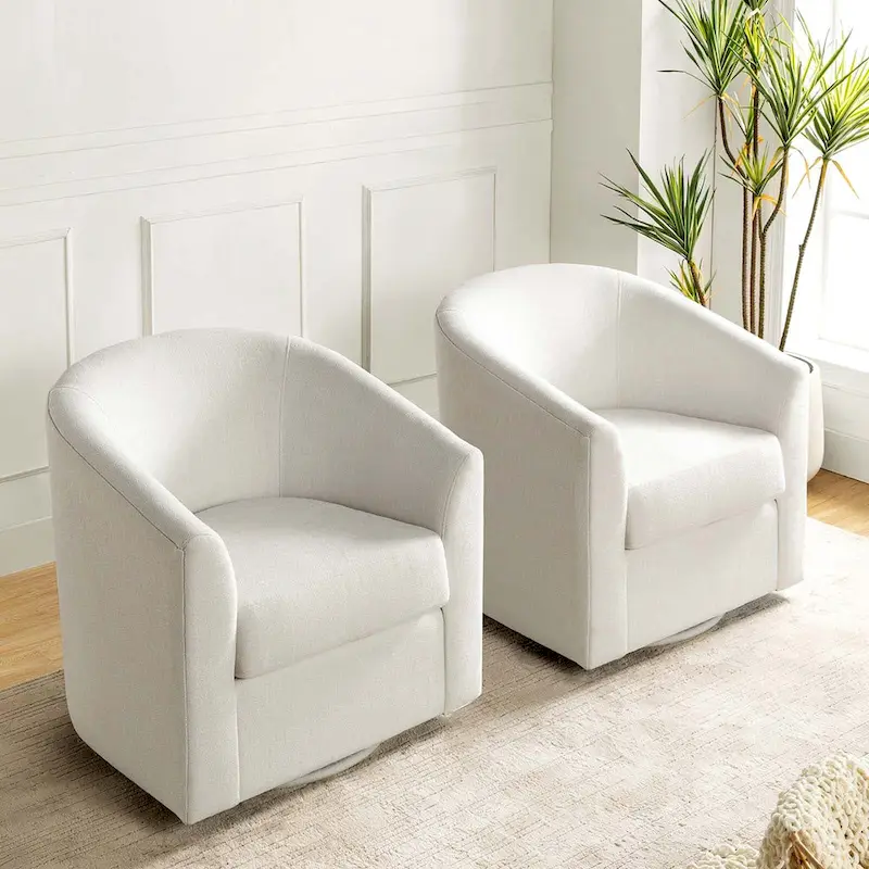 Cuenca Modern Upholstered Barrel Chair with Swivel Base Set of 2