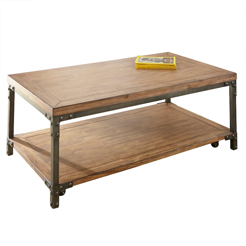 Steve Silver Leyburn Industrial Wood and Metal Coffee Table with Casters