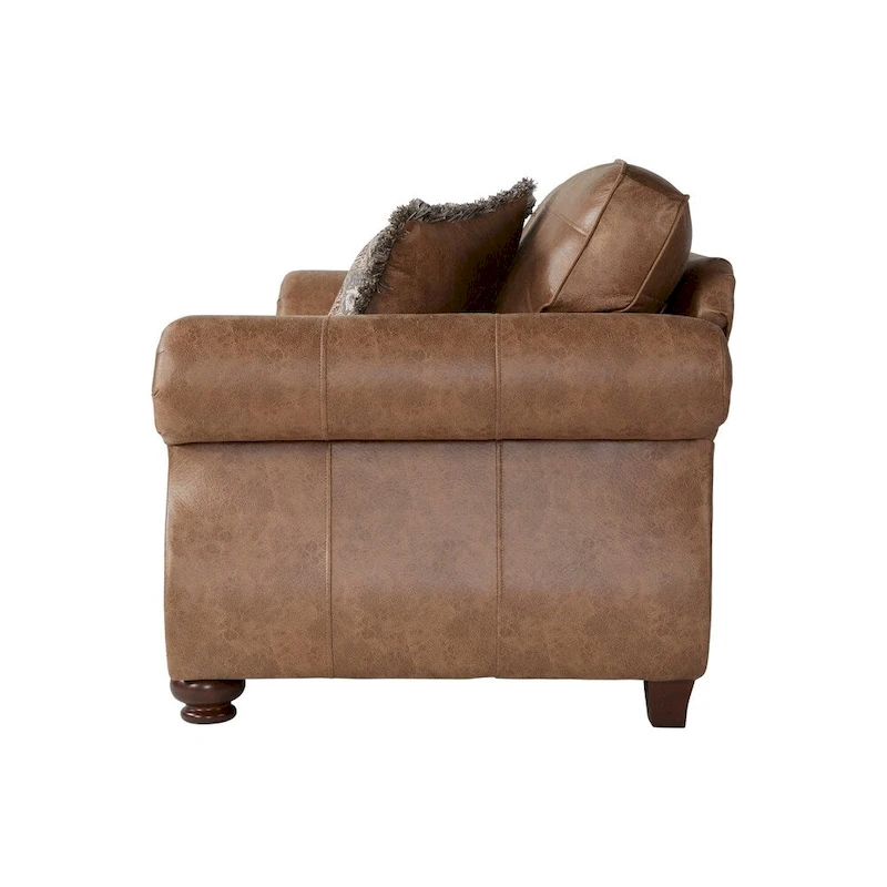 Roundhill Furniture Leinster Fabric Sofa with Antique Bronze Nailheads in Jetson Ginger
