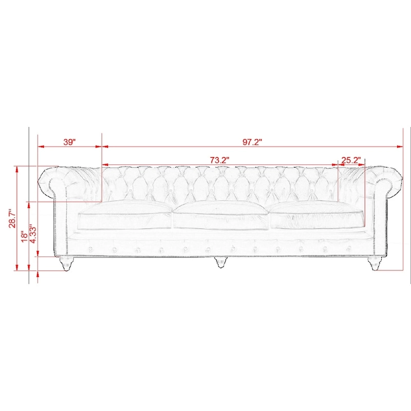 Pasargad Home Paris Club Chesterfield Tufted Sofa, Brown - 28.7 H x 97.2 W x 39 D