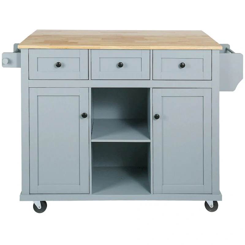 Nestfair Kitchen Island Cart with Drop-Leaf Countertop and 3 Drawers