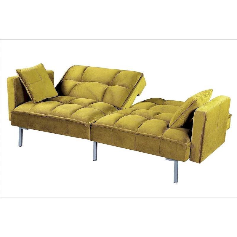 Regal Convertible Sleeper Sofa Bed Velvet Pull Out Couch with Mid-Century Style Tufted Design and Metal Legs