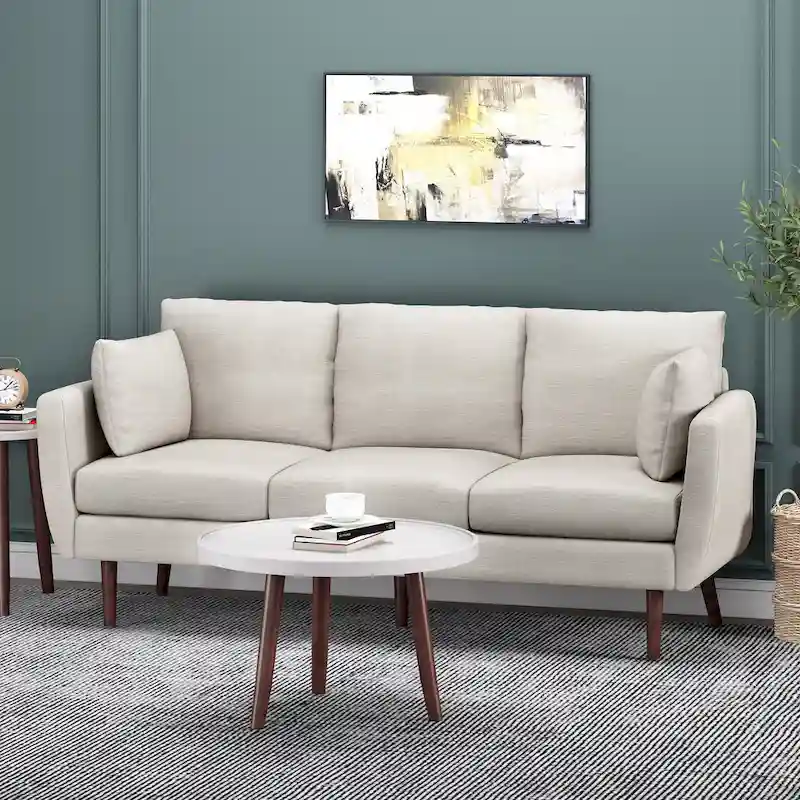 Modern 76.5 3-Seater Sofa with Birchwood Legs and Pillows