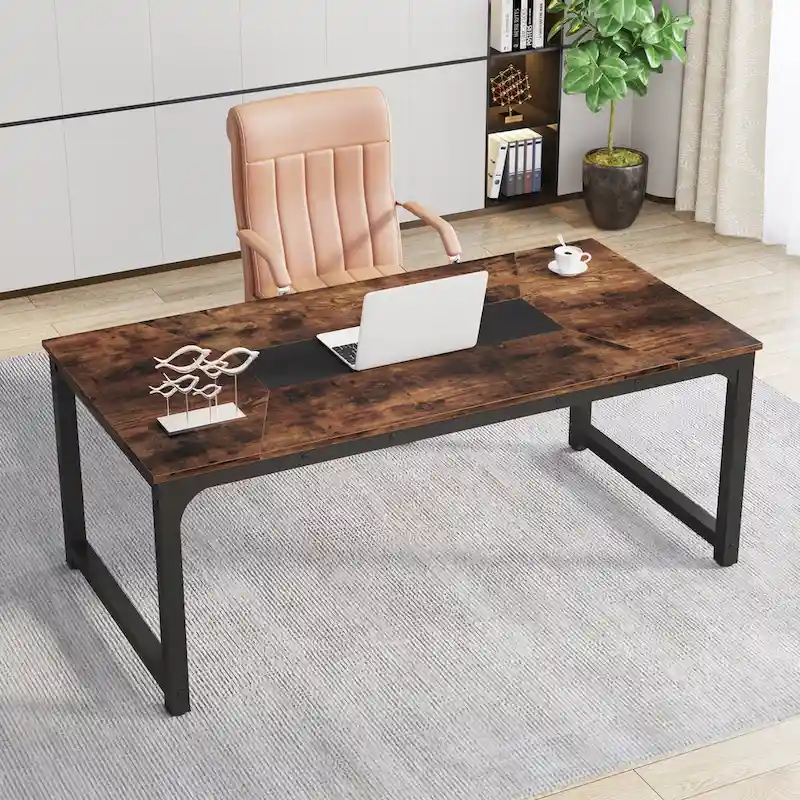 70.87 Large Computer Office Desk, Conference Table Rustic Brown