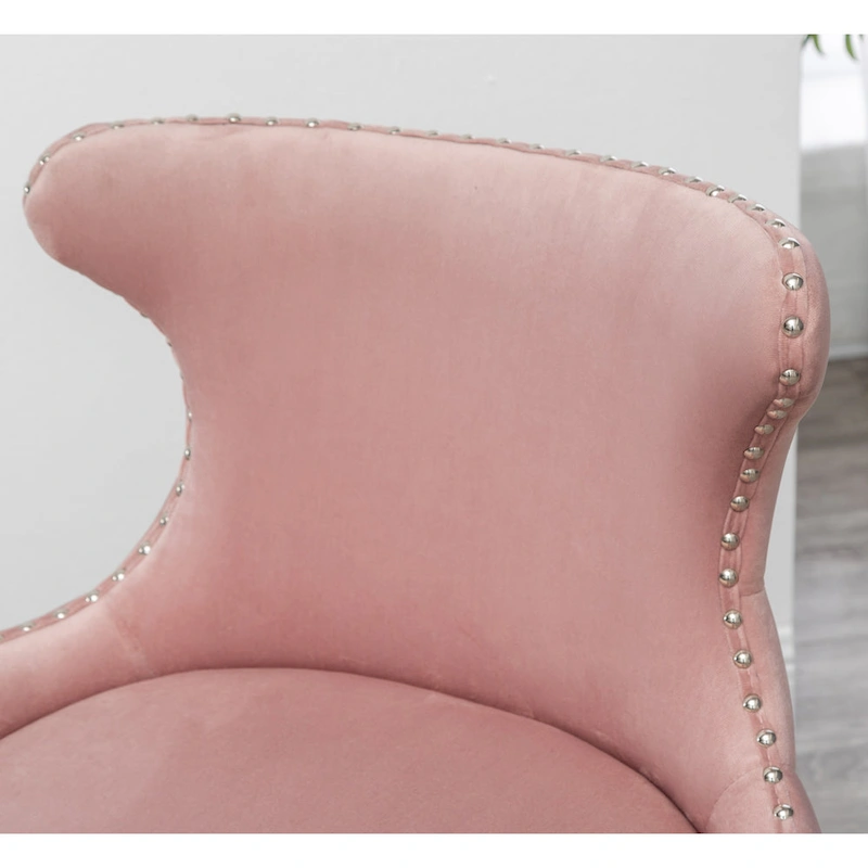 Pink Modern 23 Polyester Upholstered Accent Chair with Solid Rubberwood Legs and Nailheads