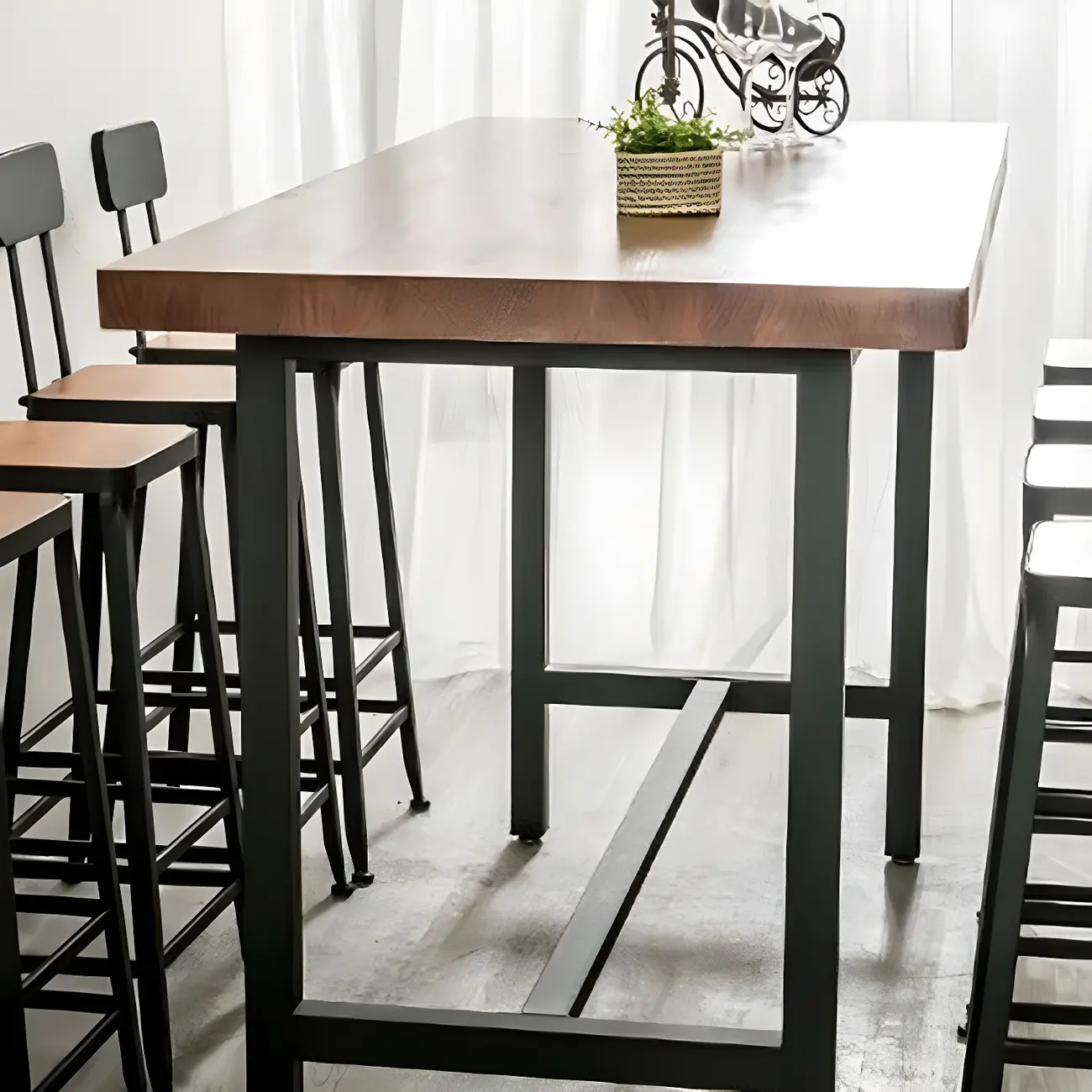 Pine Wood Industrial Trestle Base Bar Table