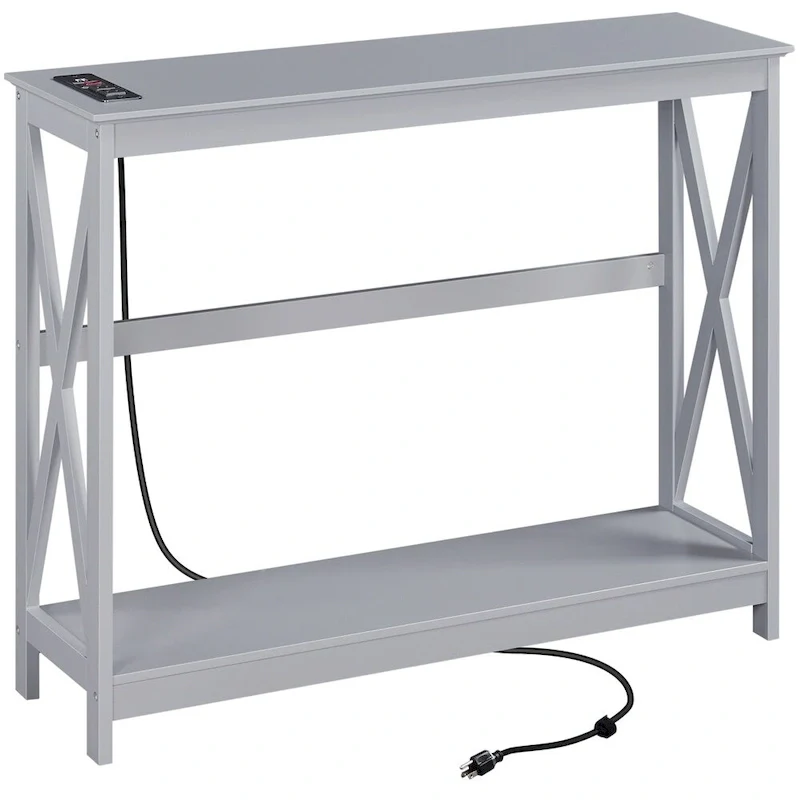 Yaheetech 2-Tier Narrow Sofa Table with Outlet Industrial Long Console Table