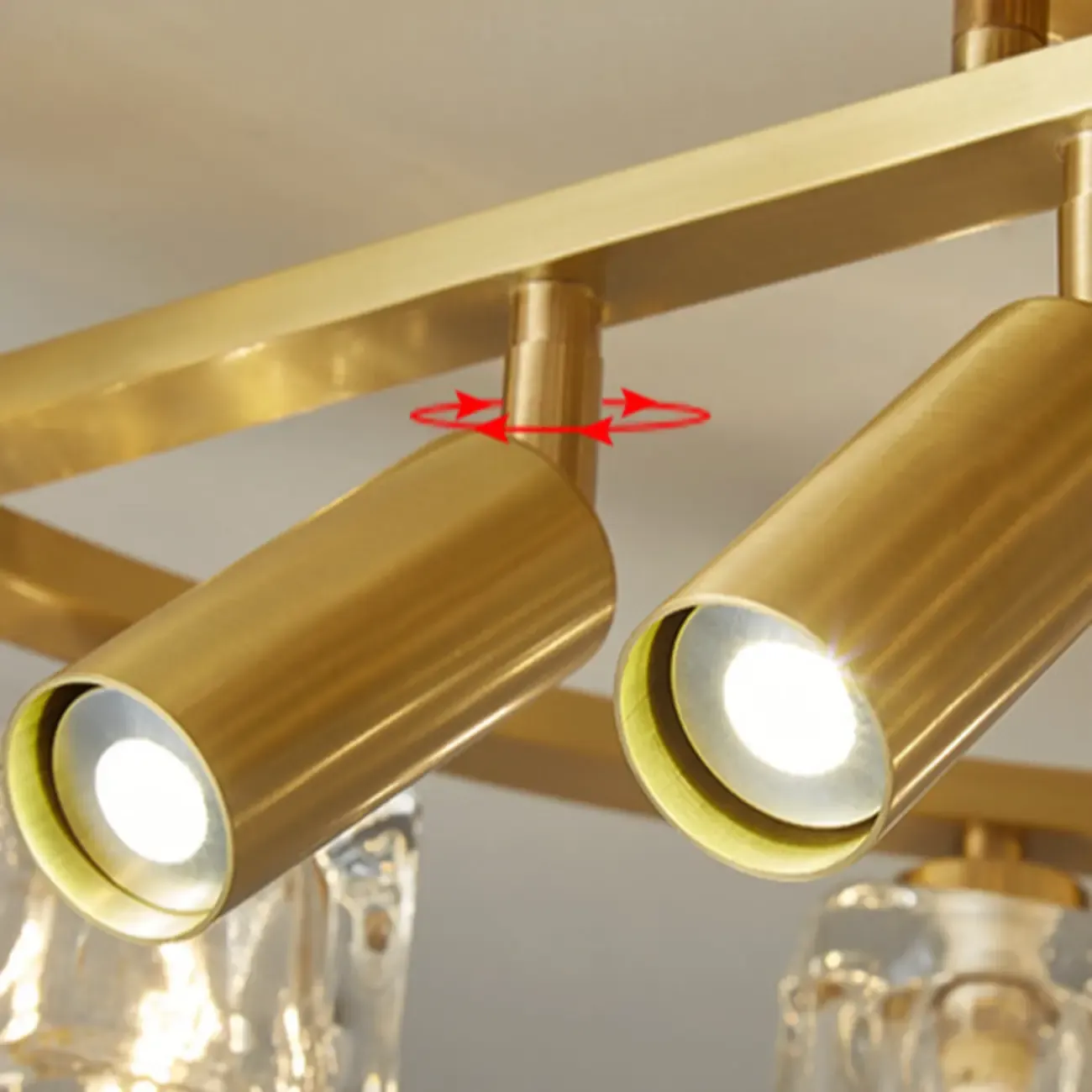 Gold Circle Cube Crystal Semi Flush Ceiling Light with Spotlights