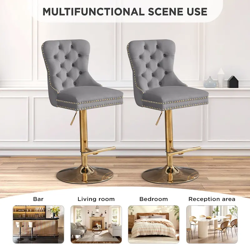 Modern Upholstered Adjusatble Thick Swivel Counter Barstools