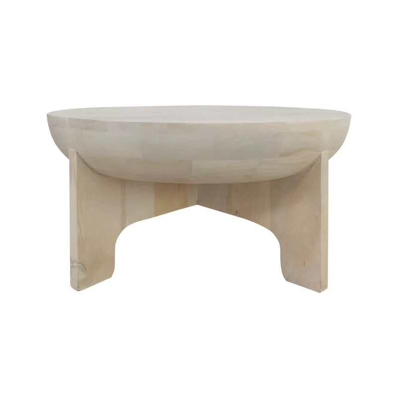 Tomas 32 Inch Coffee Table, Mango Wood Drum Top, Classic Washed White