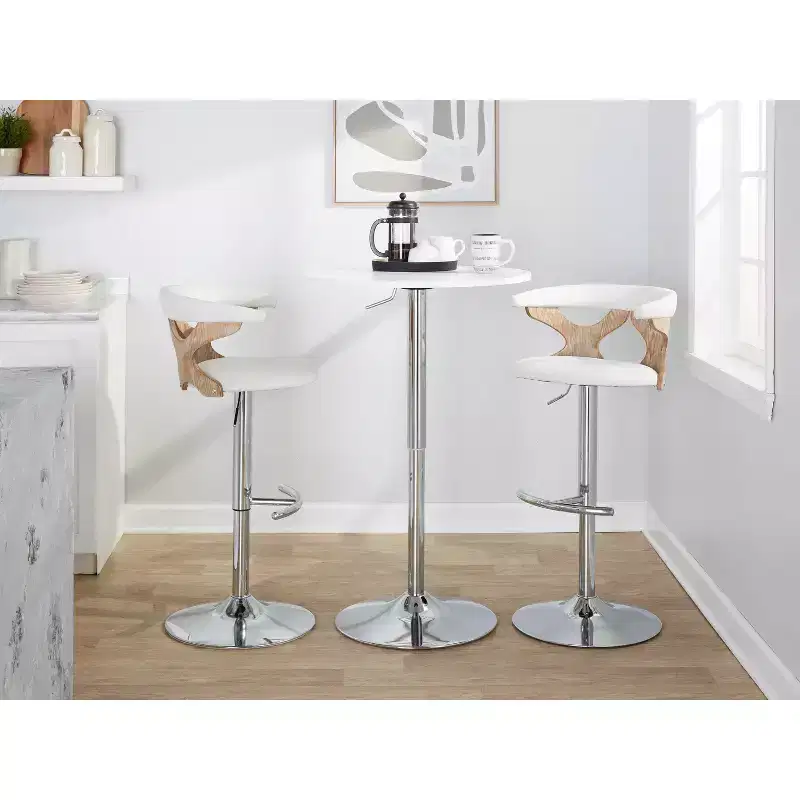 LumiSource Set of 2 Gardenia Adjustable Barstools Chrome Fabric