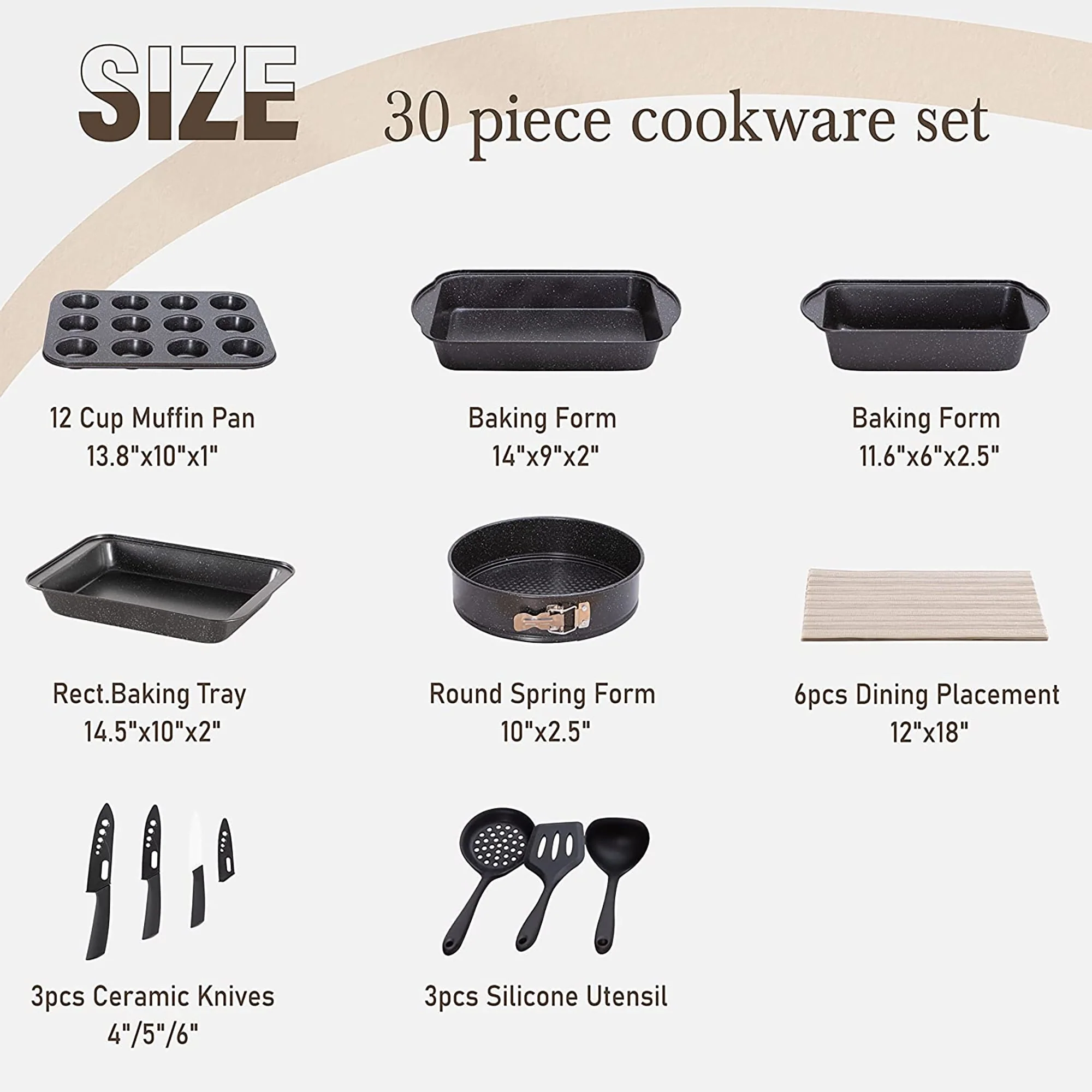 Kitchen Granite Cookware Set, Cooking Pans Set Non-Stick Pots 12/15/30-piece Set