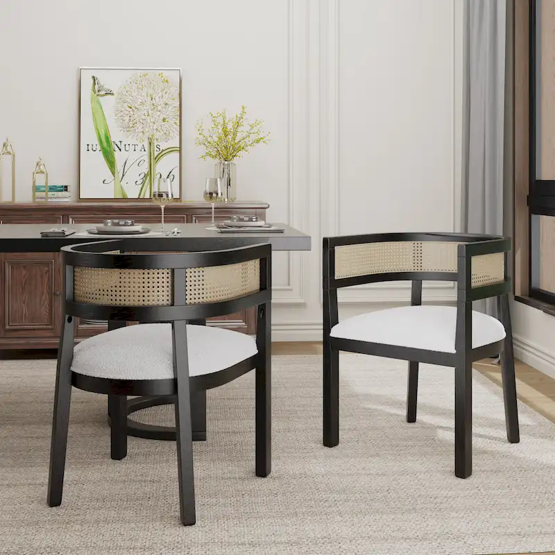 Halea Farmhouse Rubberwood Dining Chairs with Cane Back (Set of 2) by