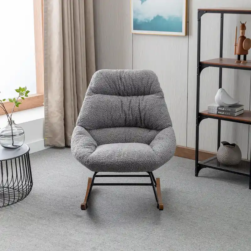 Tufted Upholstered Padded Seat Rocking Chair-Boucle