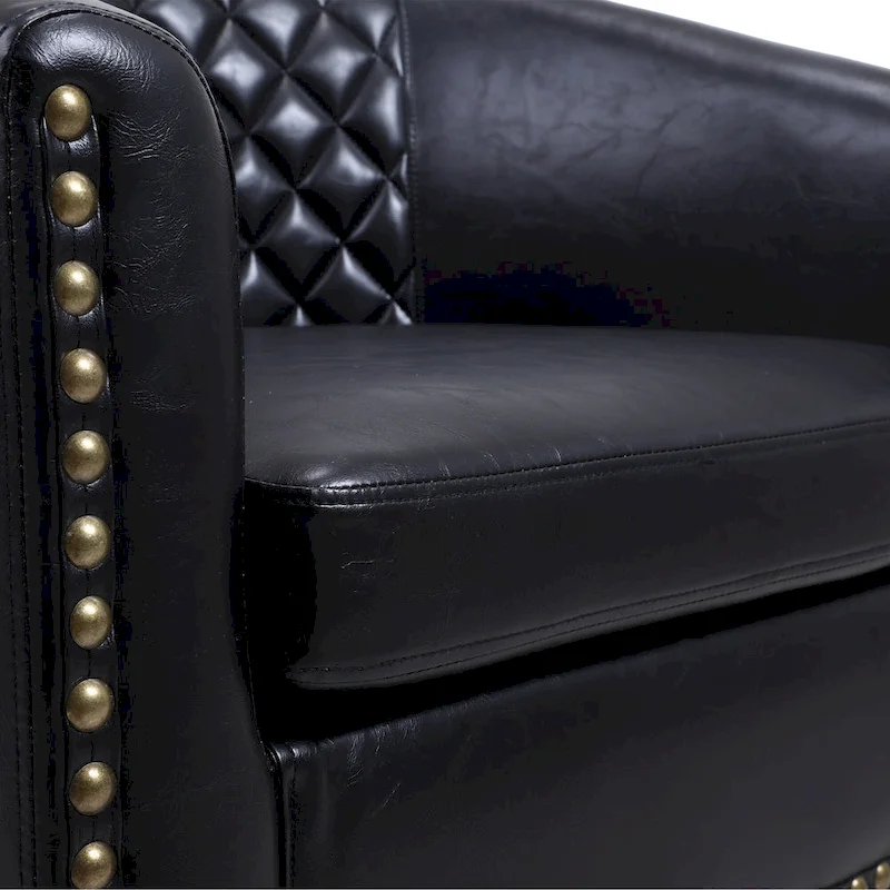 Accent Barrel Chair Living Room With Nailheads And Solid Wood Legs