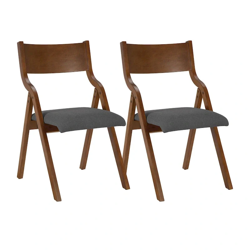 2-Piece Upholstered Folding Dining Chair, Space Saving Wood Chairs - 2-Pack