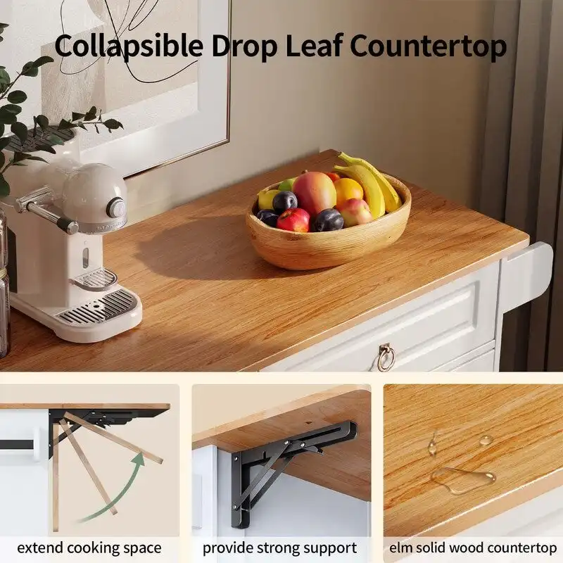 Kitchen Island Cart with Solid Wood Top and Locking Wheels