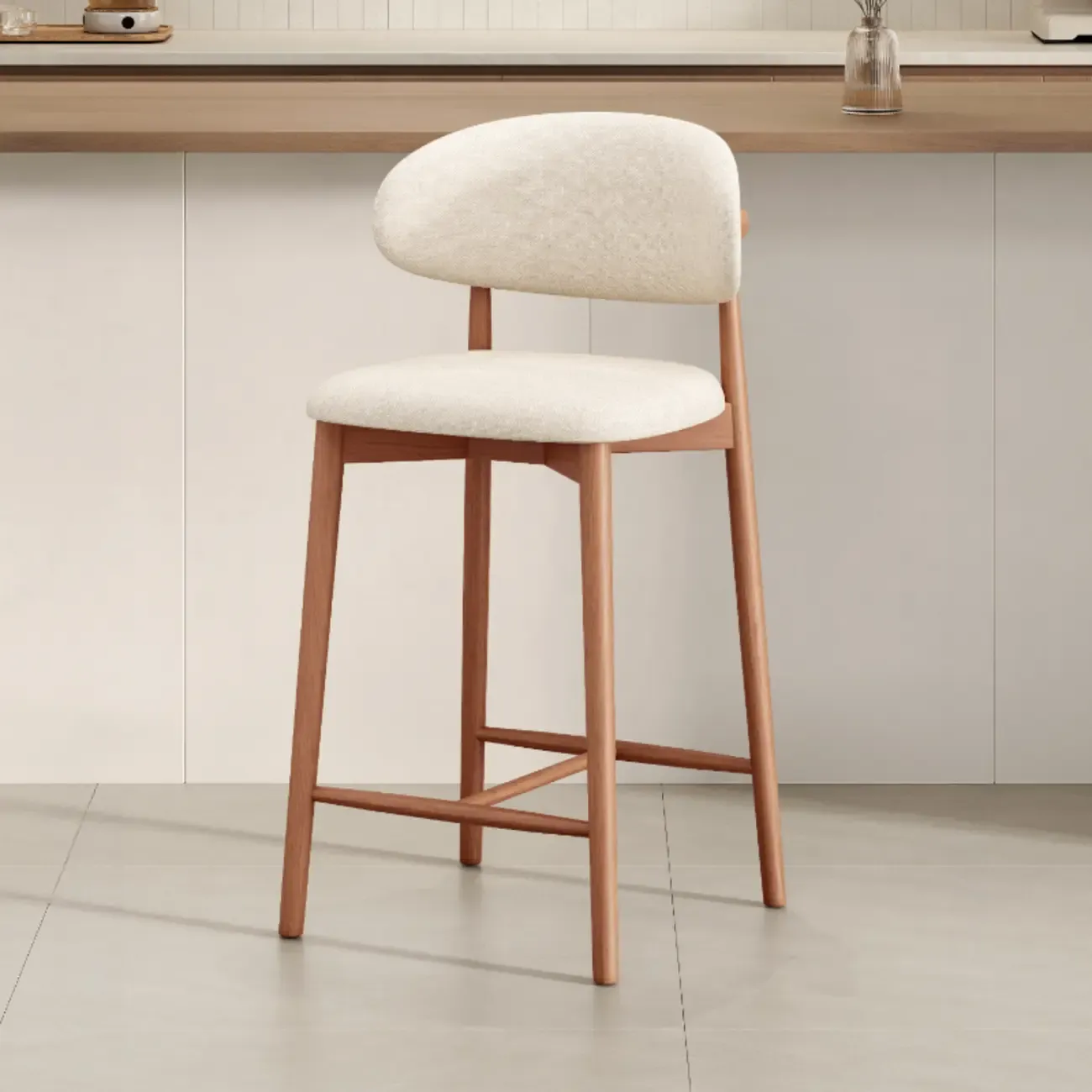 Mid Century Modern Upholstered Bar Stool with Back