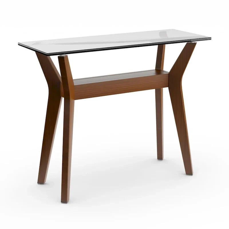 Walnut Sofa Table with Tempered Glass Top and Lower Shelf