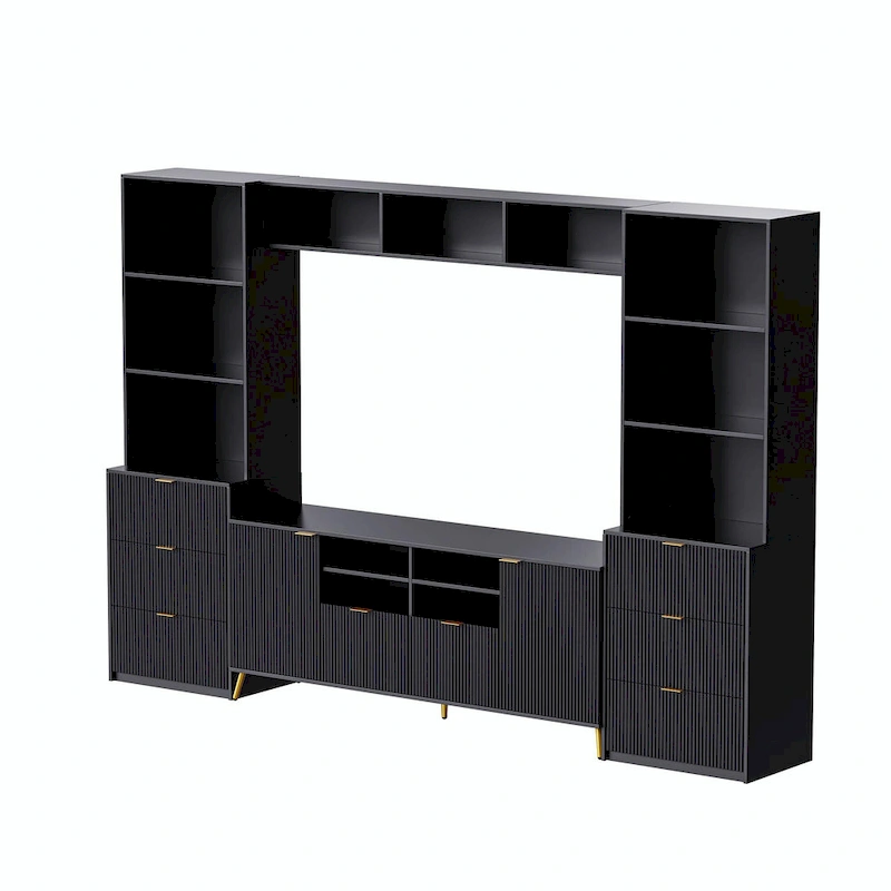 4-Piece Entertainment Wall Unit with 13 Shelves, 8 Drawers, and 2 Cabinets