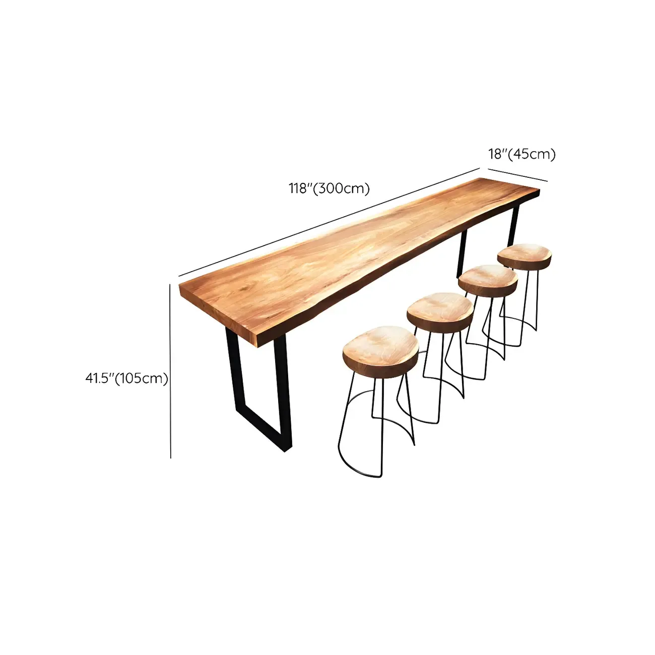 Scandinavian Brown Wooden Black Metal Base Bar Tables