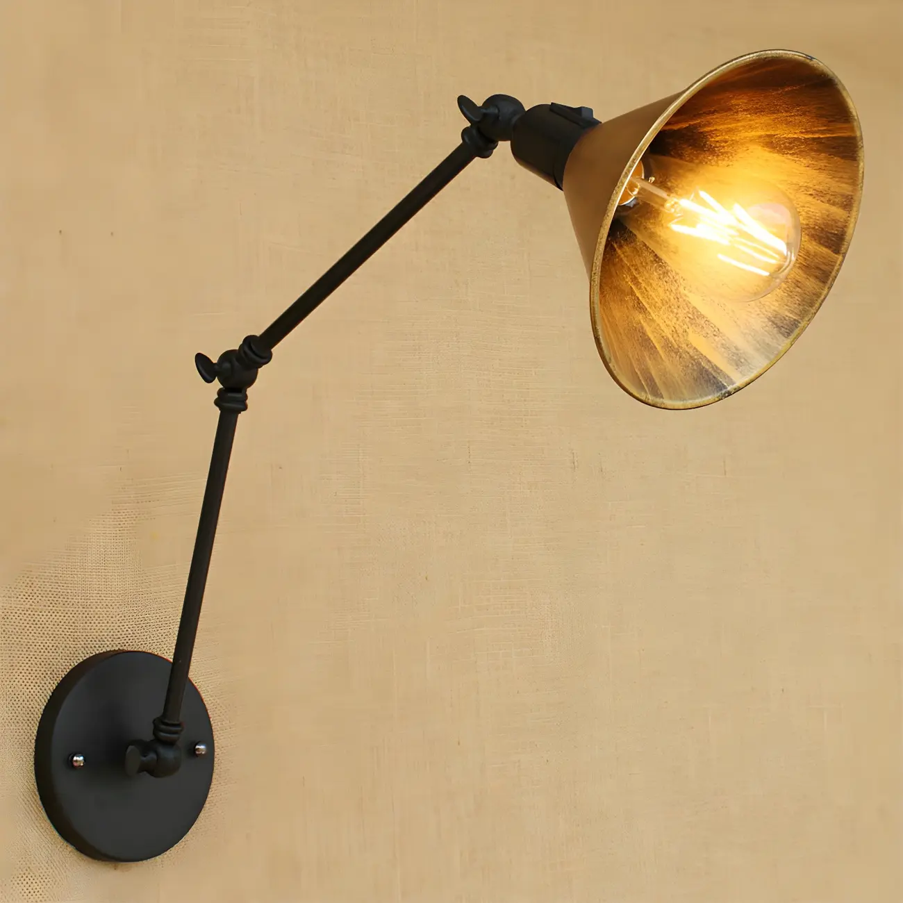 Industrial Metal Black Antique Brass Swing Arm Wall Light