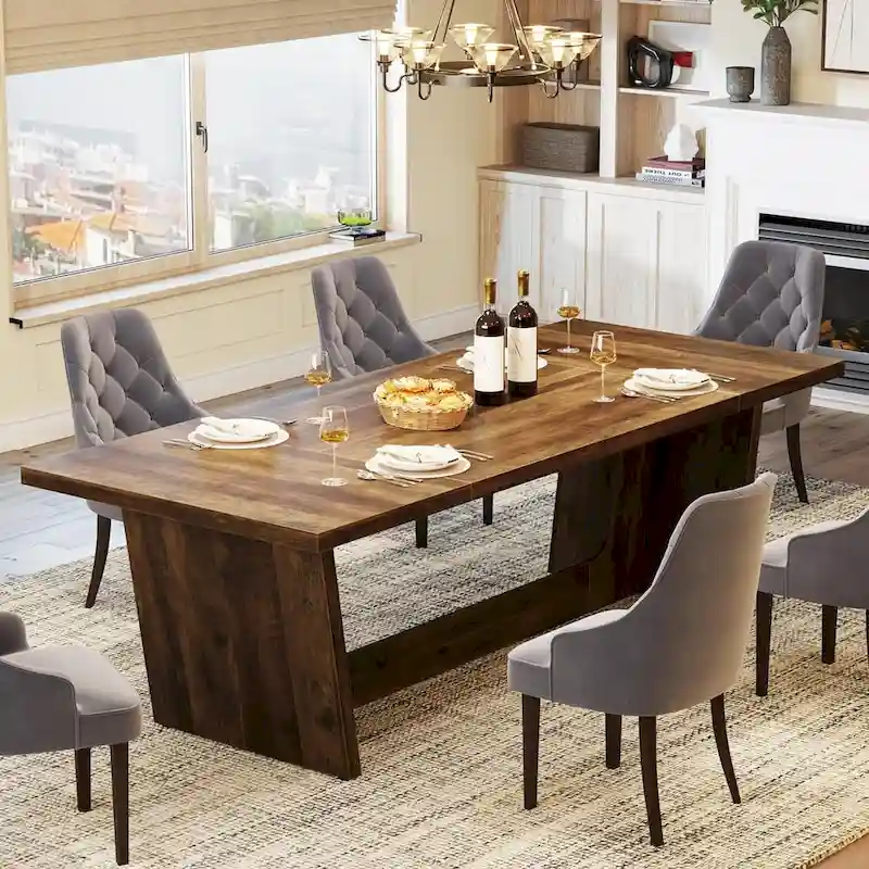 70.87-Inch Wood Dining Table, Large Dining Room Table for 6-8 People, Kitchen Dinner Table