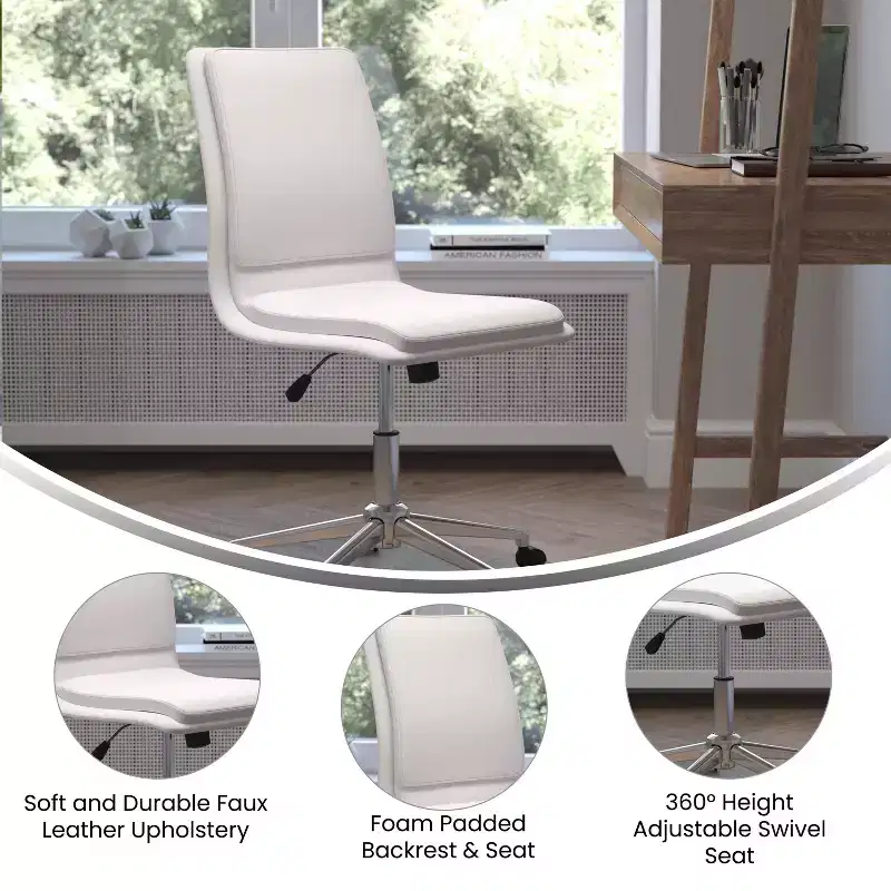 Emma and Oliver Modern Faux Leather Upholstered Mid-Back Home Office Chair with 5 Star Base and Pneumatic Seat Height Adjustment
