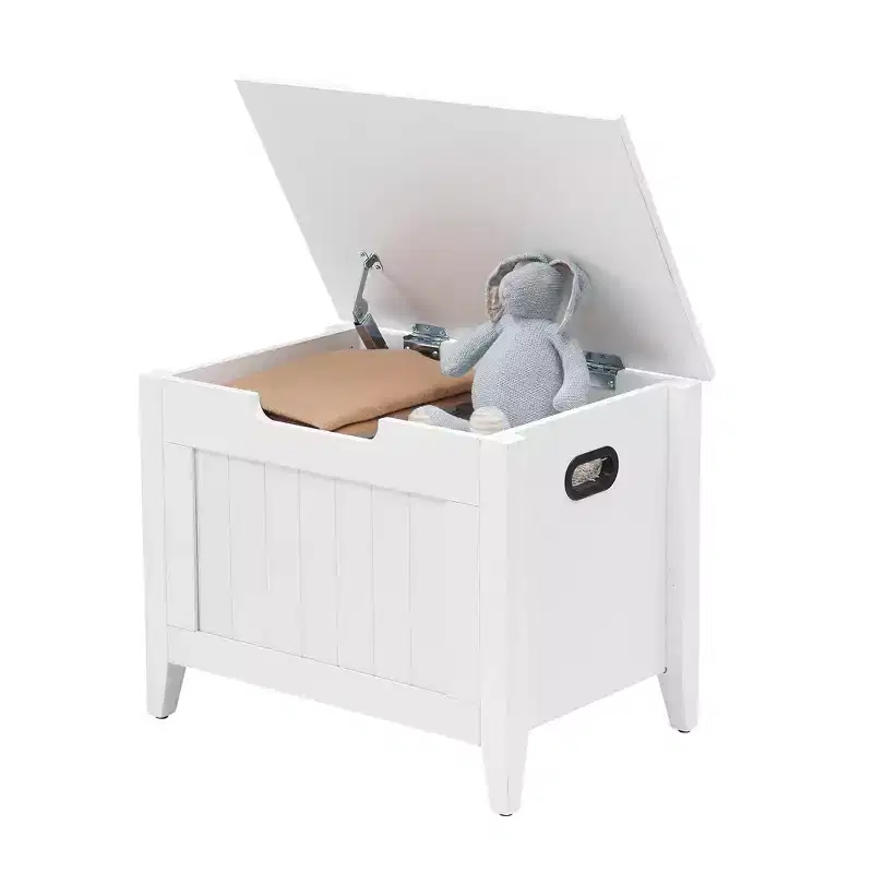 White Linen Storage Bench with Lid, Single Seat