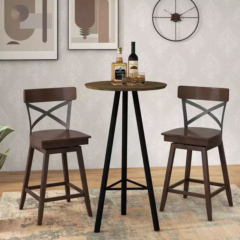 Costway Set of 4 Wooden Swivel Bar Stools Counter Height Kitchen Chairs w/ Back Brown