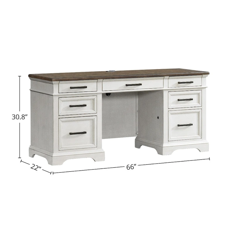 Drake Home Office 66 Wide Credenza, Rustic White & French Oak
