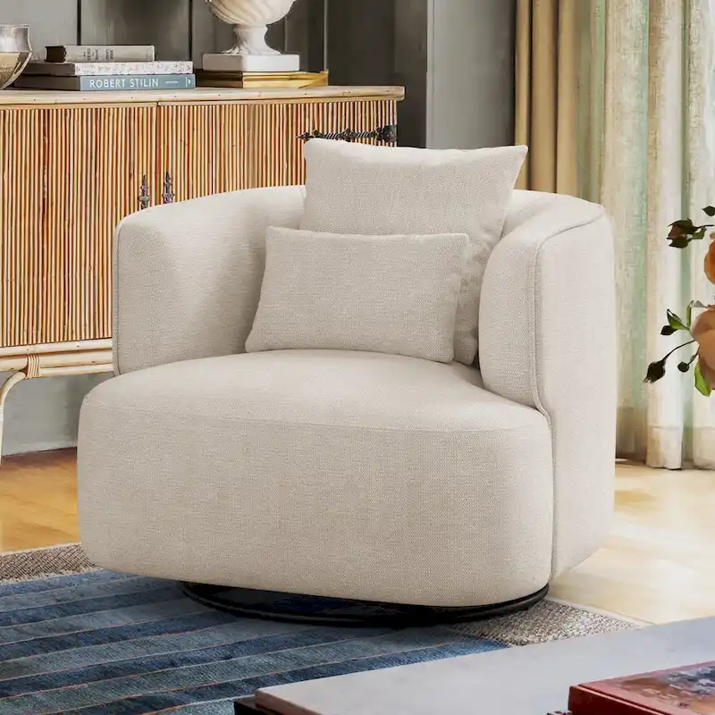 LUE BONA Swivel Accent Armchair Fabric Blend, Modern Upholstered Barrel Chair Living Room Sofa Chair