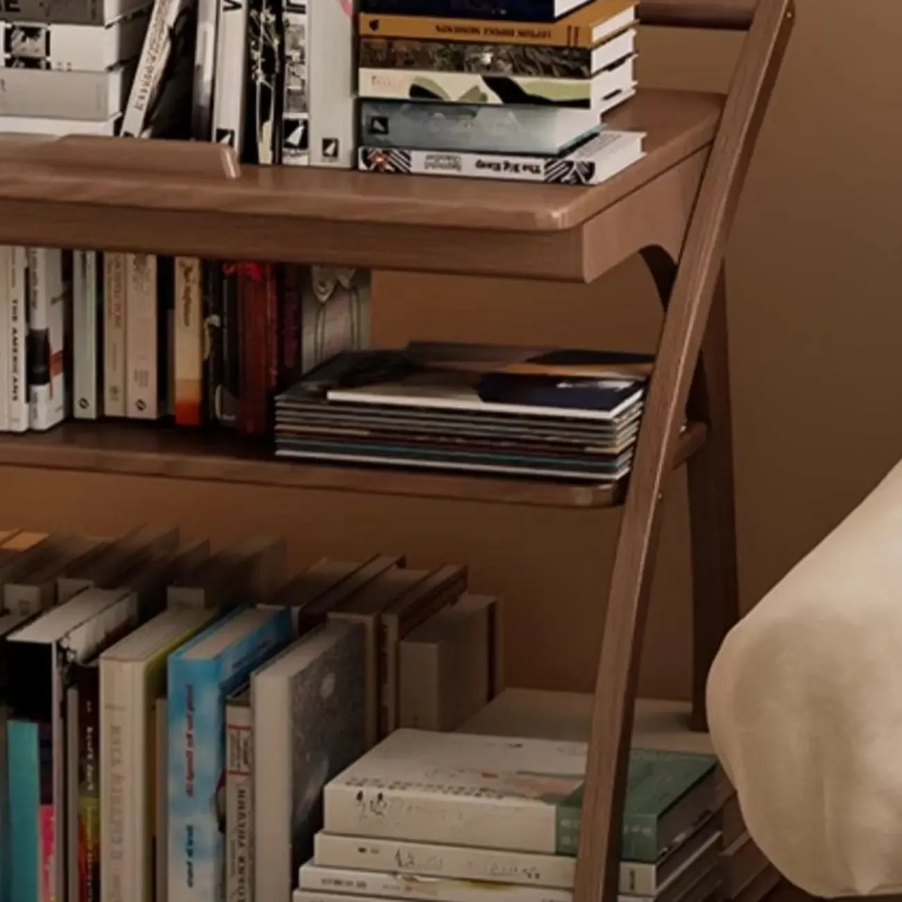 Folding 3-Tier Wooden Flip Top Rolling Side Table Nut-Brown