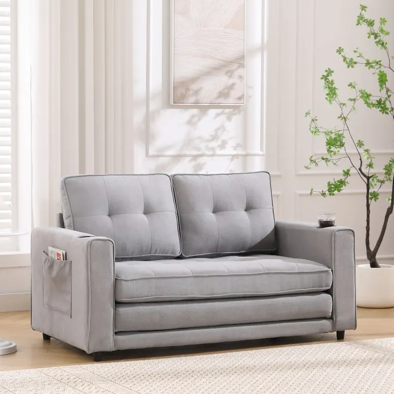 Foldable Tufted Loveseat with Pull Out Convertible Sleeper Couch Bed