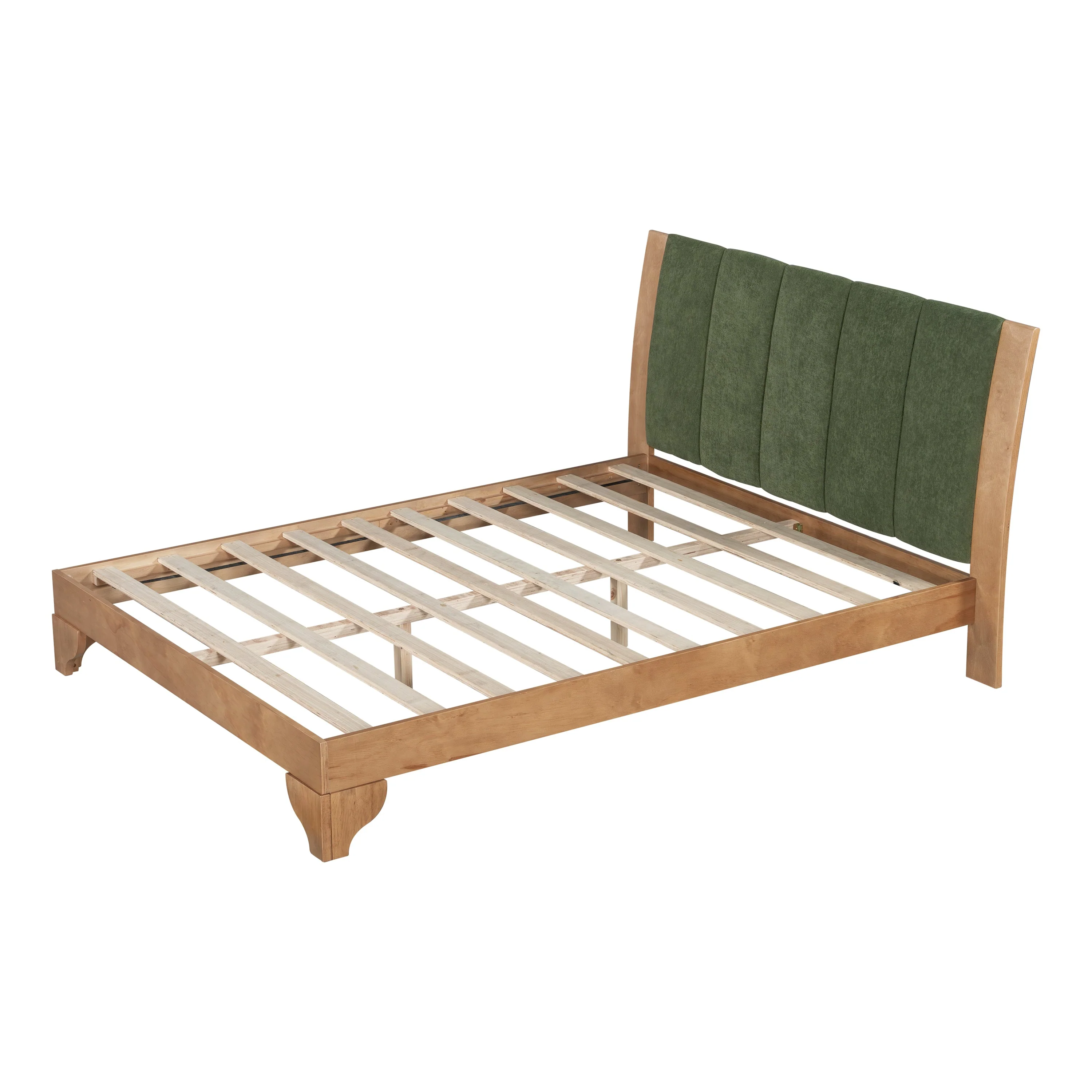 Mid Century Modern Wood and Upholstered Bedframe