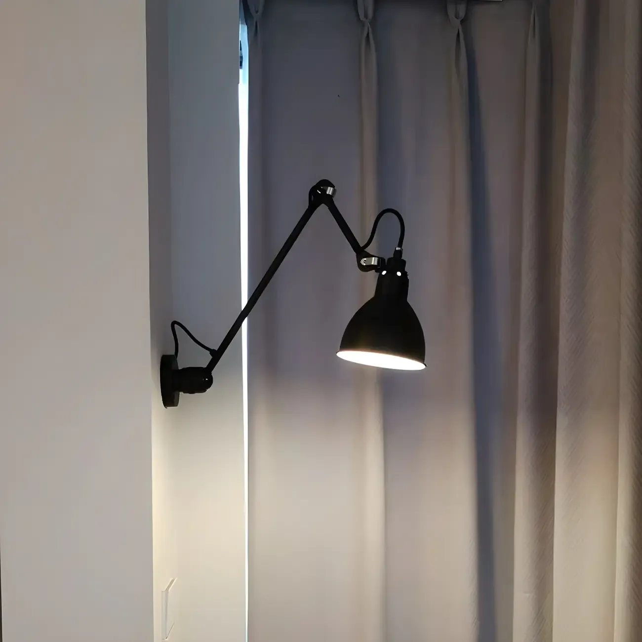 White Inner Shade Black Metal Swing Arm Wall Light