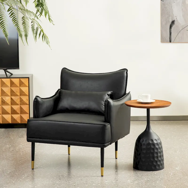 Glitzhome Set of 2 29.5 W Mid-Century Modern Leatherette Armchairs With Side Pocket - 29.5  W x 32  H x 28.75  D