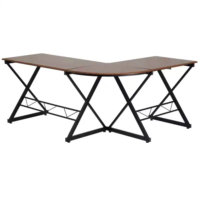 Flash Furniture Teakwood Laminate L-Shape Computer Desk with Pull-Out Keyboard Tray
