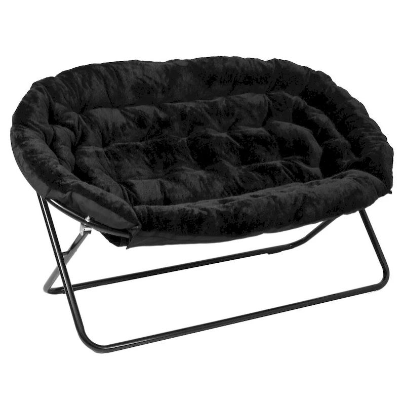 Double Folding Synthetic Fur Saucer Chair with 2 Ottomans