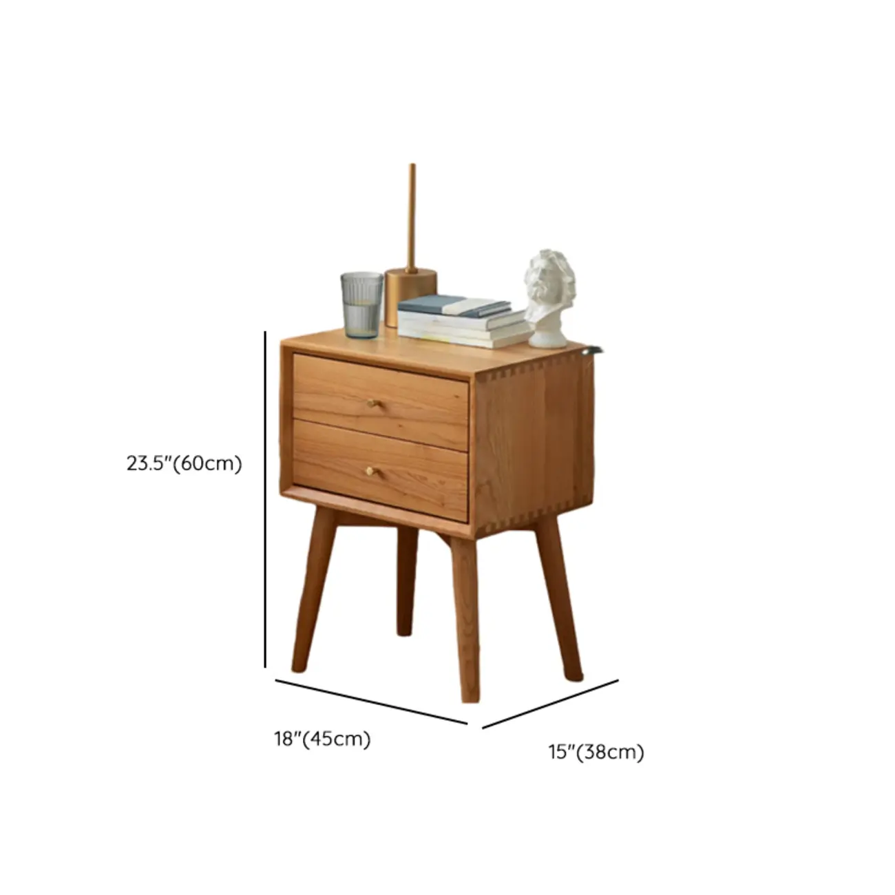 Scandinavian Narrow Cherry Wood Nightstand with Drawers